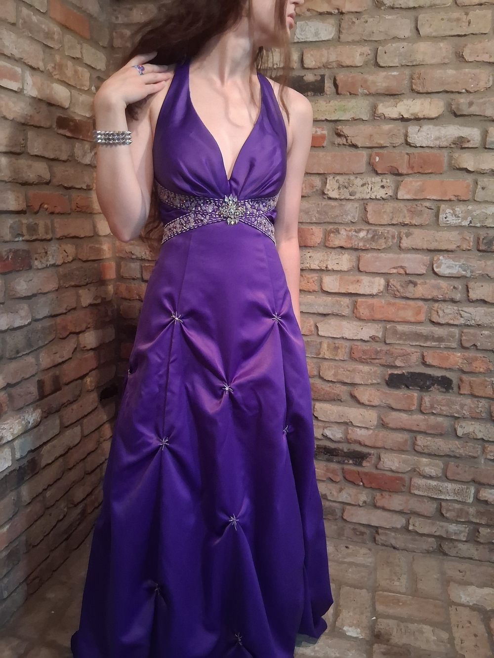 Masquerade Purple Halter Prom Gown with Beaded Waist
